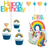 Topper piker ozdoby na tort babeczki napis Happy Birthday serce gwiazdki tęczowe z brokatem dekoracje urodzinowe zestaw 5 sztuk